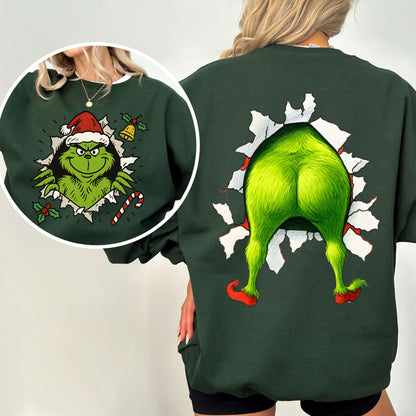Grinch Back Print Christmas Sweatshirt – Funny Holiday Crewneck