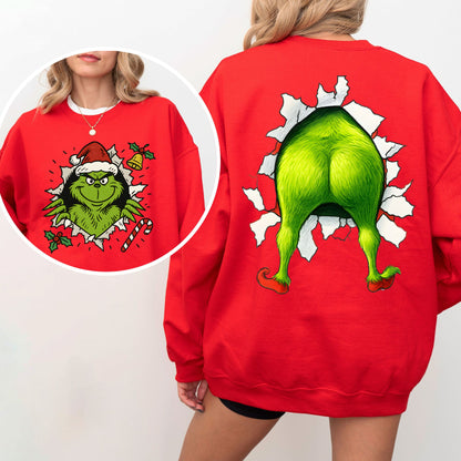Grinch Back Print Christmas Sweatshirt – Funny Holiday Crewneck