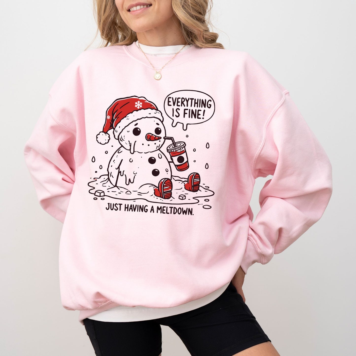 Everything Is Fine Snowman Sweatshirt – “Just Having a Meltdown” Christmas Crewneck