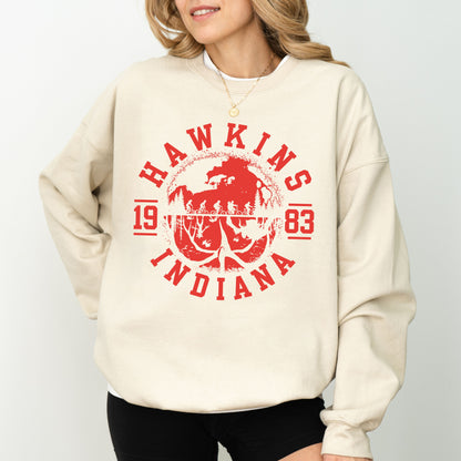 Welcome to Hawkins Indiana 1983 Sweatshirt, Stranger Things The Upside Down Retro Pullover, Fan Merch