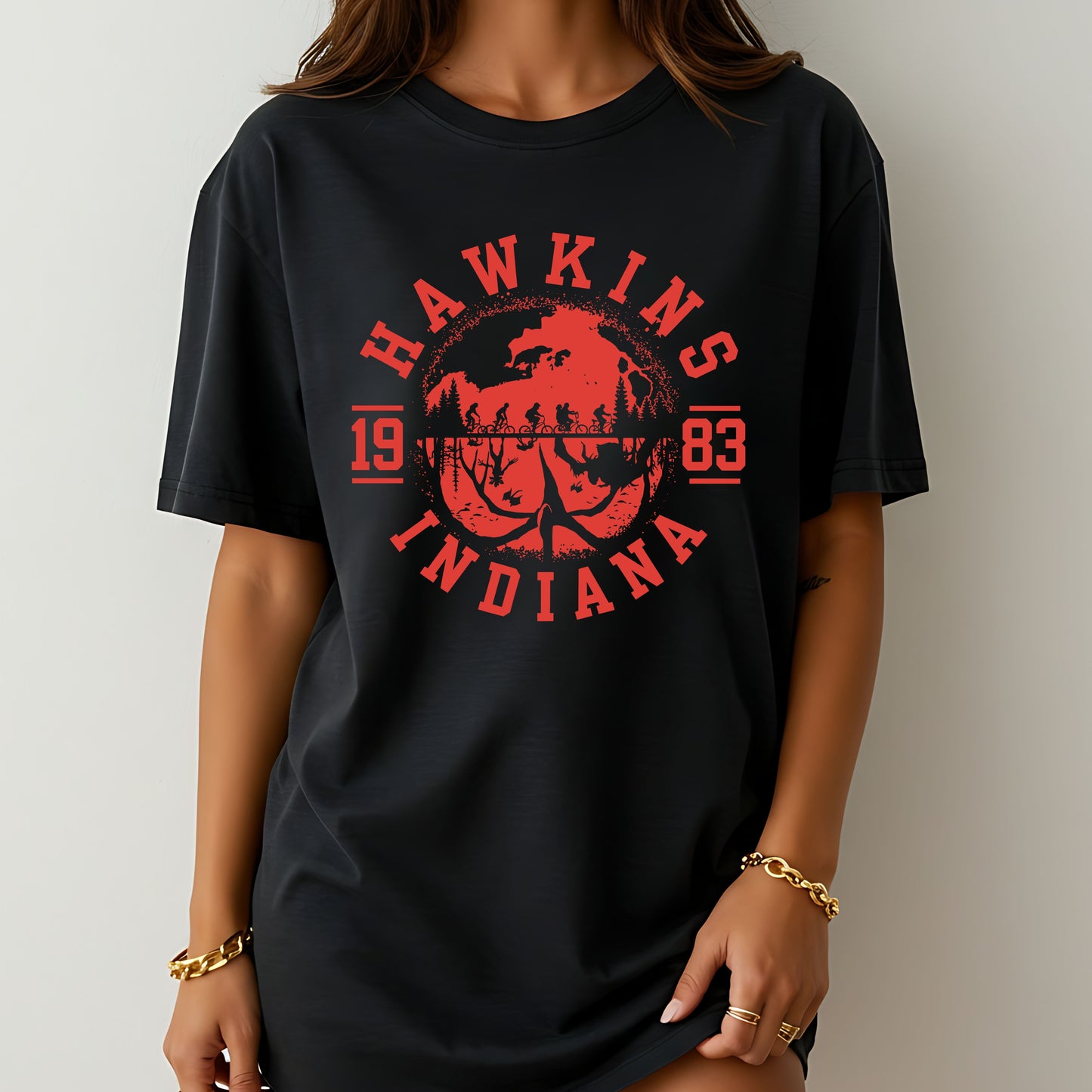 Hawkins 1983 Indiana T-Shirt, Stranger Things The Upside Down Retro Graphic Tee, Fan Merch