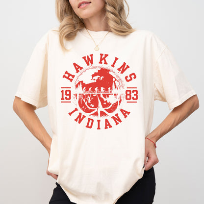 Hawkins 1983 Indiana T-Shirt, Stranger Things The Upside Down Retro Graphic Tee, Fan Merch