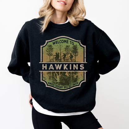 Welcome to Hawkins Indiana Sweatshirt, Stranger Things The Upside Down Retro Pullover, Fan Merch & Apparel