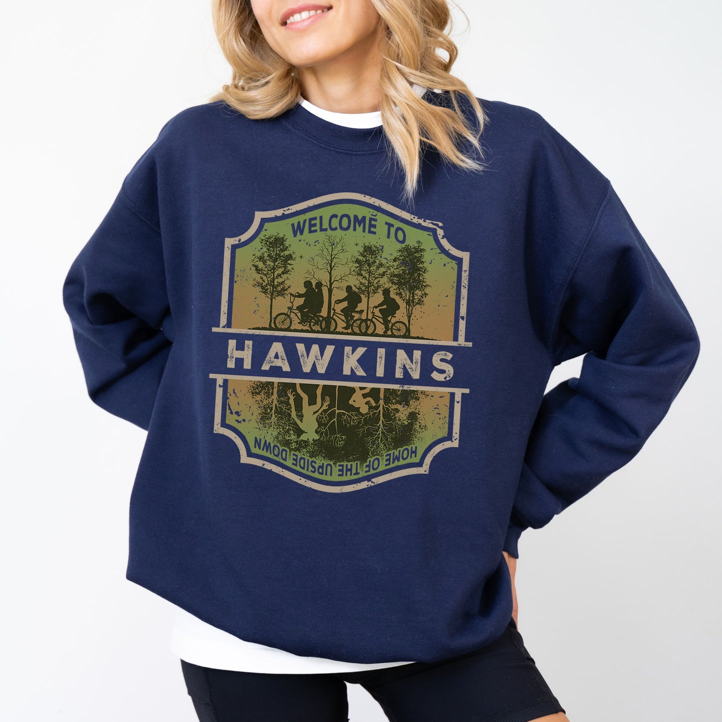 Welcome to Hawkins Indiana Sweatshirt, Stranger Things The Upside Down Retro Pullover, Fan Merch & Apparel