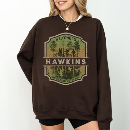 Welcome to Hawkins Indiana Sweatshirt, Stranger Things The Upside Down Retro Pullover, Fan Merch & Apparel
