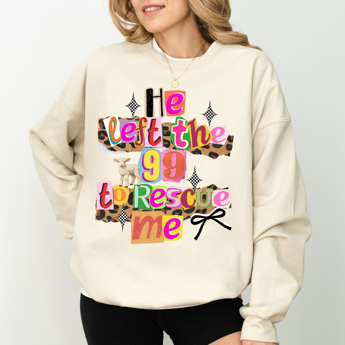 He Left The 99 To Rescue Me Christian Sweatshirt, Faith-Based Bible Verse Crewneck