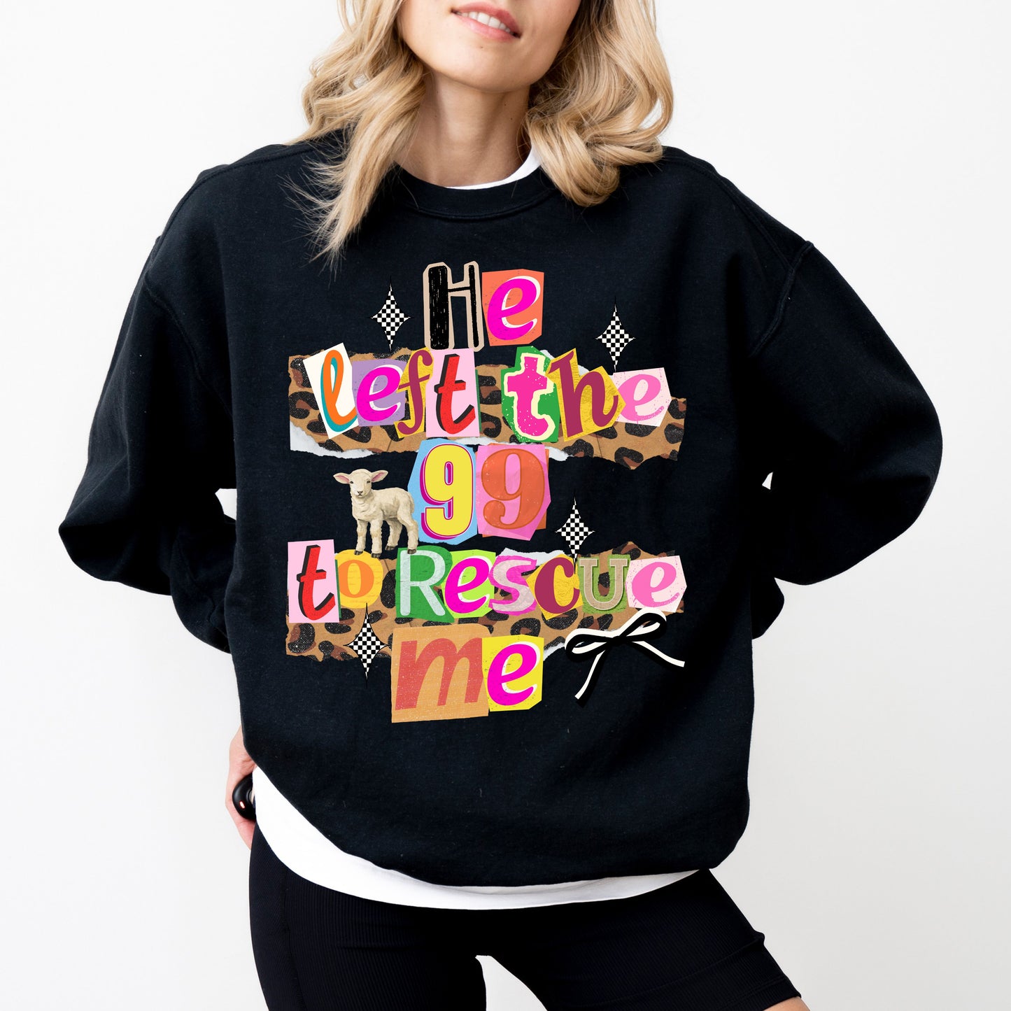 He Left The 99 To Rescue Me Christian Sweatshirt, Faith-Based Bible Verse Crewneck