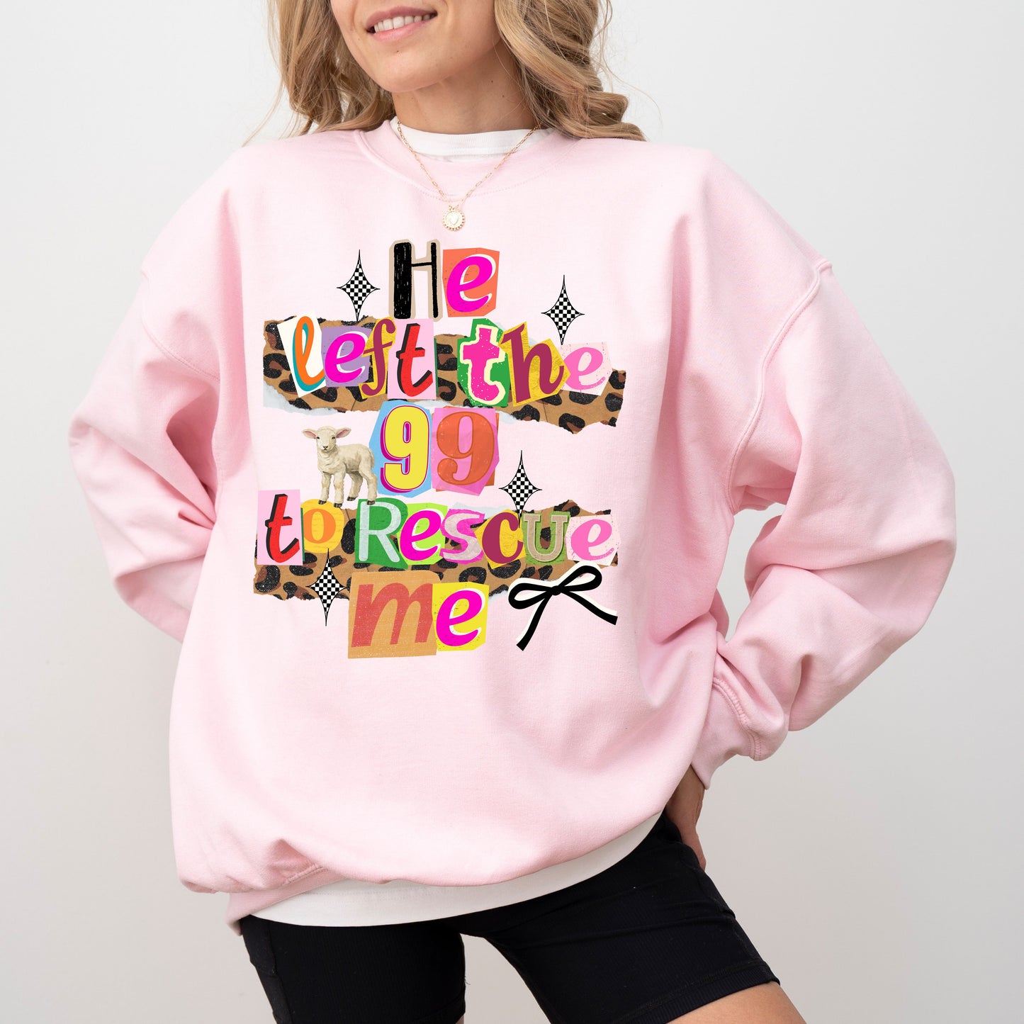 He Left The 99 To Rescue Me Christian Sweatshirt, Faith-Based Bible Verse Crewneck