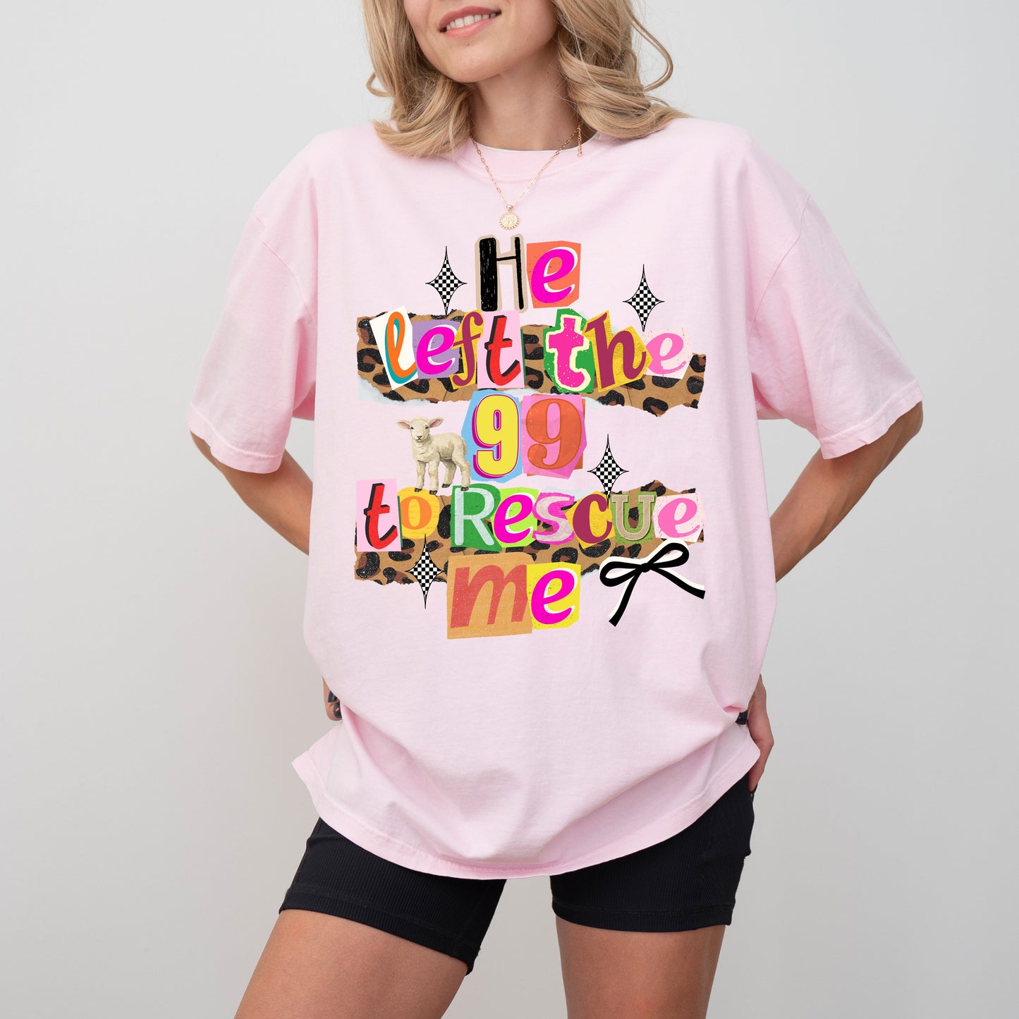 He Left The 99 To Rescue Me Christian T-Shirt, Faith-Based Bible Verse Graphic Tee for Women