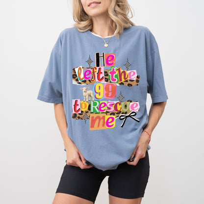 He Left The 99 To Rescue Me Christian T-Shirt, Faith-Based Bible Verse Graphic Tee for Women