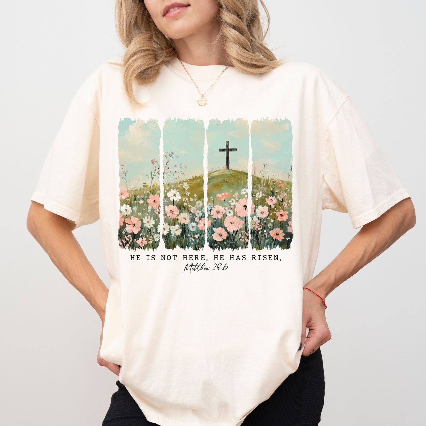 He Is Risen Easter T-Shirt, Matthew 28:6 Christian Shirt