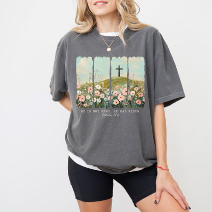 He Is Risen Easter T-Shirt, Matthew 28:6 Christian Shirt