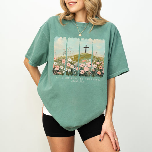 He Is Risen Easter T-Shirt, Matthew 28:6 Christian Shirt