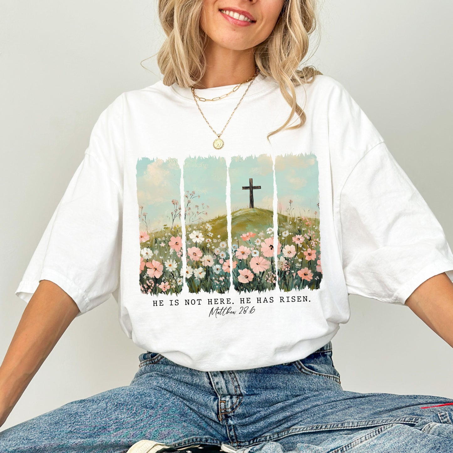 He Is Risen Easter T-Shirt, Matthew 28:6 Christian Shirt