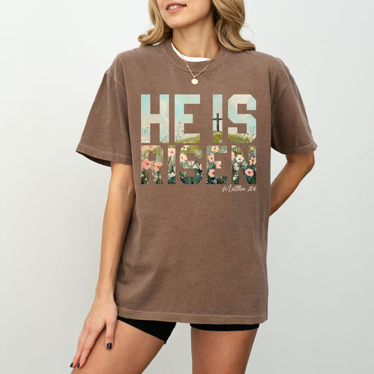 He Is Risen Easter T-Shirt, Matthew 28:6 Christian Shirt