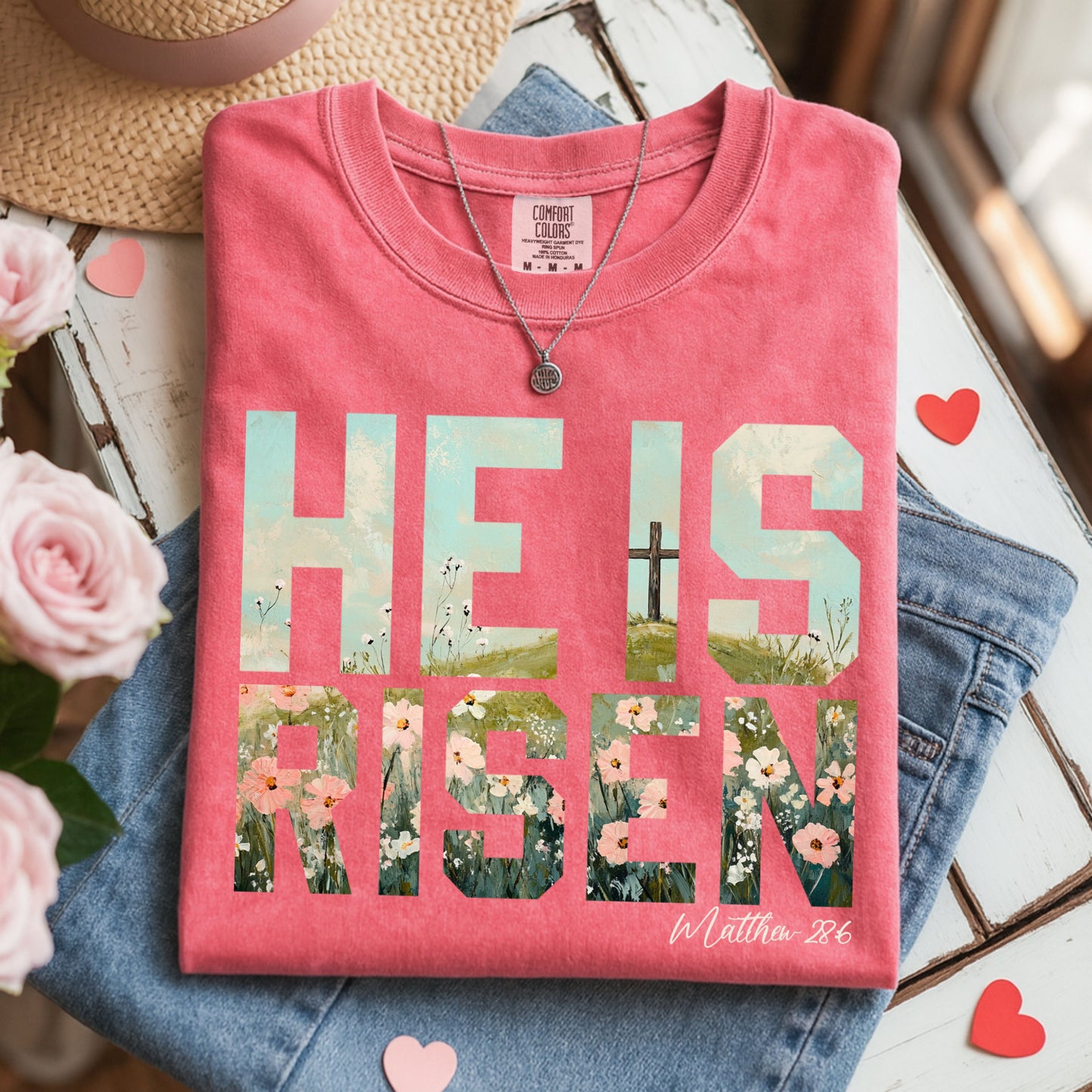 He Is Risen Easter T-Shirt, Matthew 28:6 Christian Shirt
