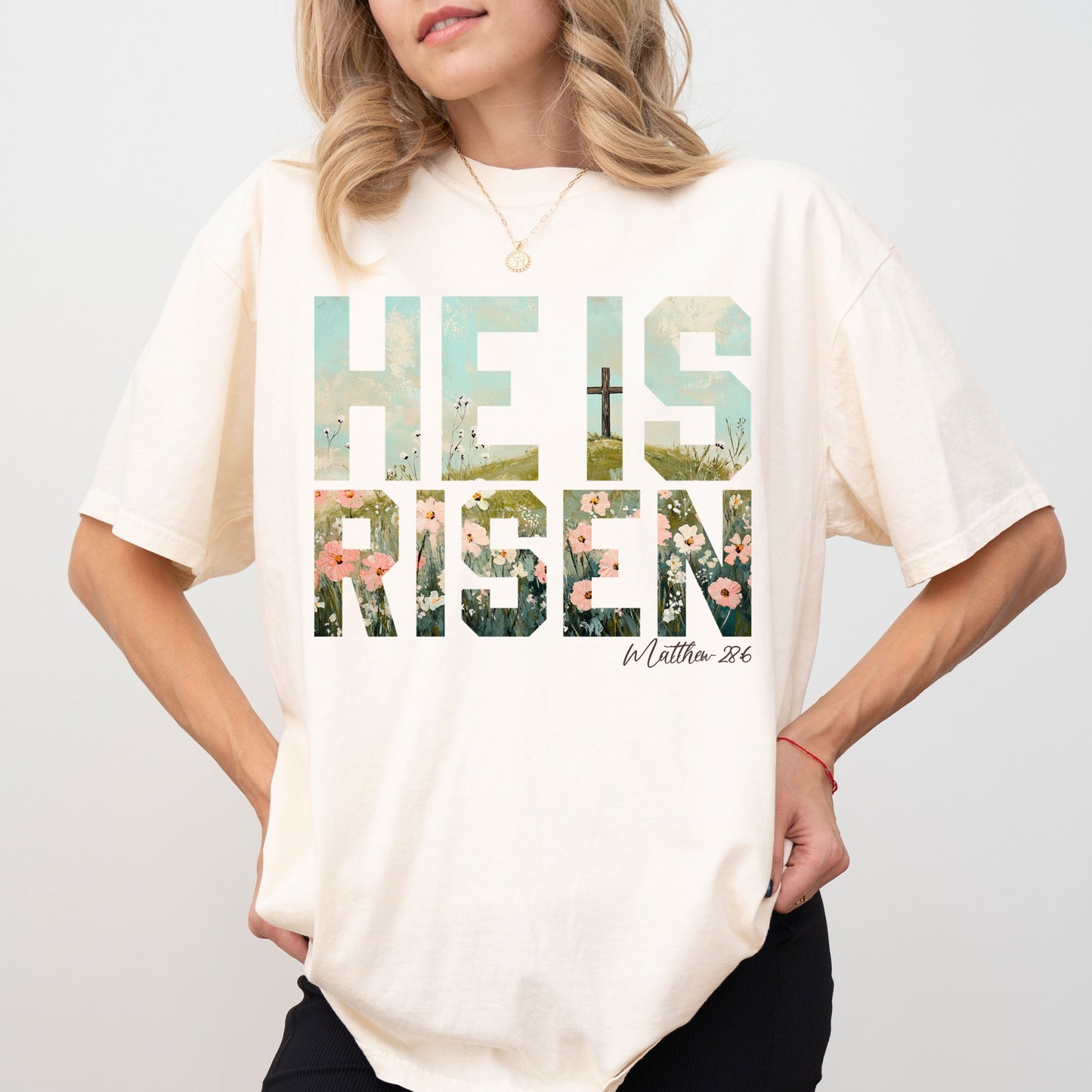 He Is Risen Easter T-Shirt, Matthew 28:6 Christian Shirt