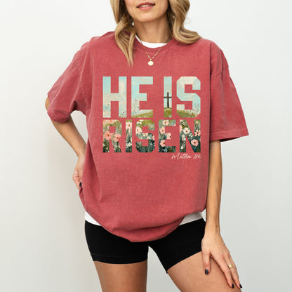 He Is Risen Easter T-Shirt, Matthew 28:6 Christian Shirt