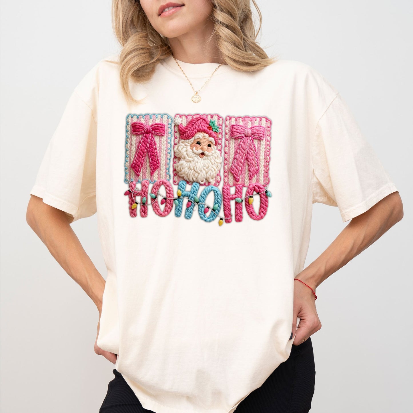 Ho Ho Ho Faux Yarn Christmas Shirt – Cozy Holiday Graphic Tee