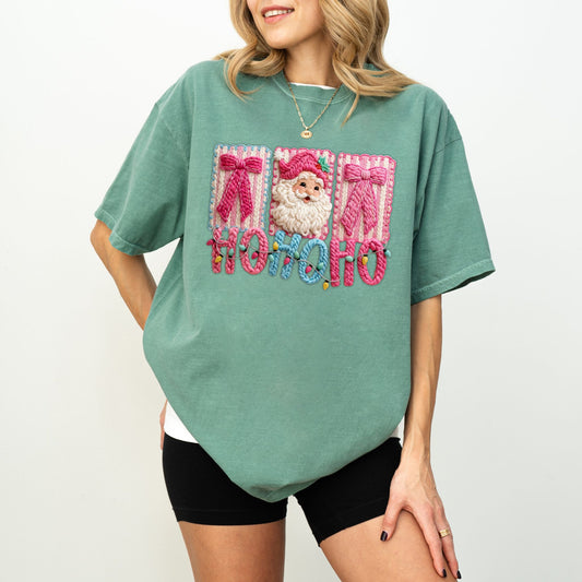 Ho Ho Ho Faux Yarn Christmas Shirt – Cozy Holiday Graphic Tee