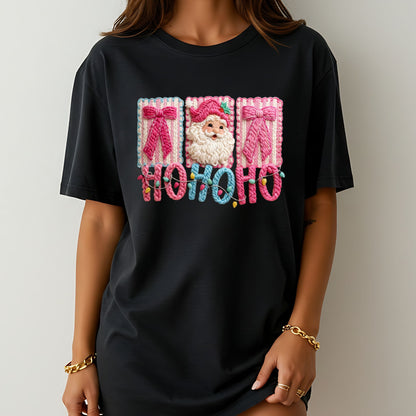 Ho Ho Ho Faux Yarn Christmas Shirt – Cozy Holiday Graphic Tee