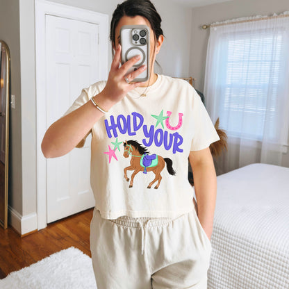 Hold Your Horses Crop Top, Funny Horse Shirt, Summer Beach Crop Tee