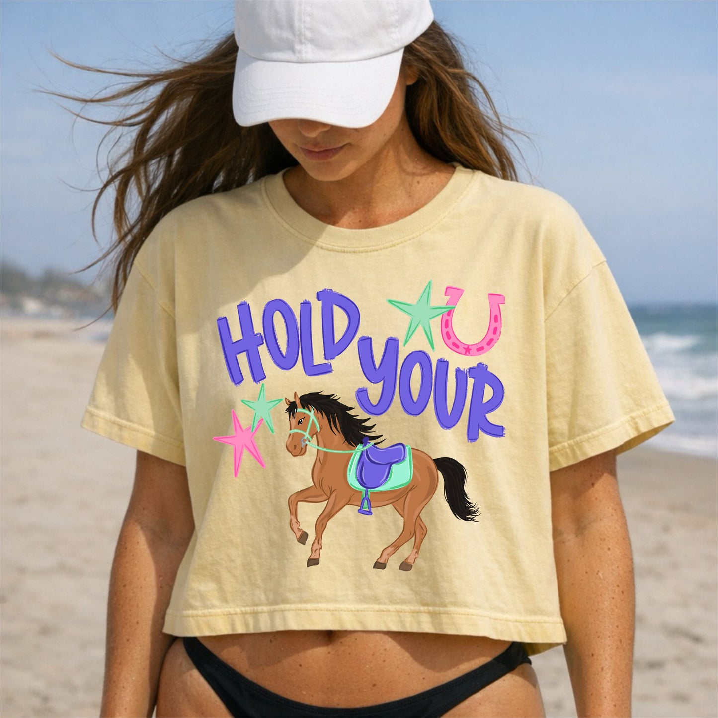 Hold Your Horses Crop Top, Funny Horse Shirt, Summer Beach Crop Tee