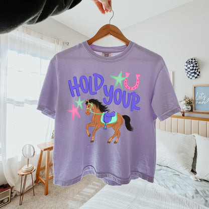 Hold Your Horses Crop Top, Funny Horse Shirt, Summer Beach Crop Tee