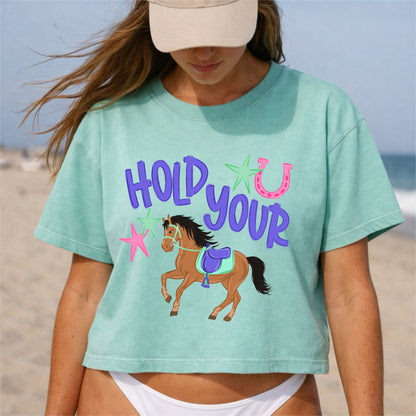 Hold Your Horses Crop Top, Funny Horse Shirt, Summer Beach Crop Tee