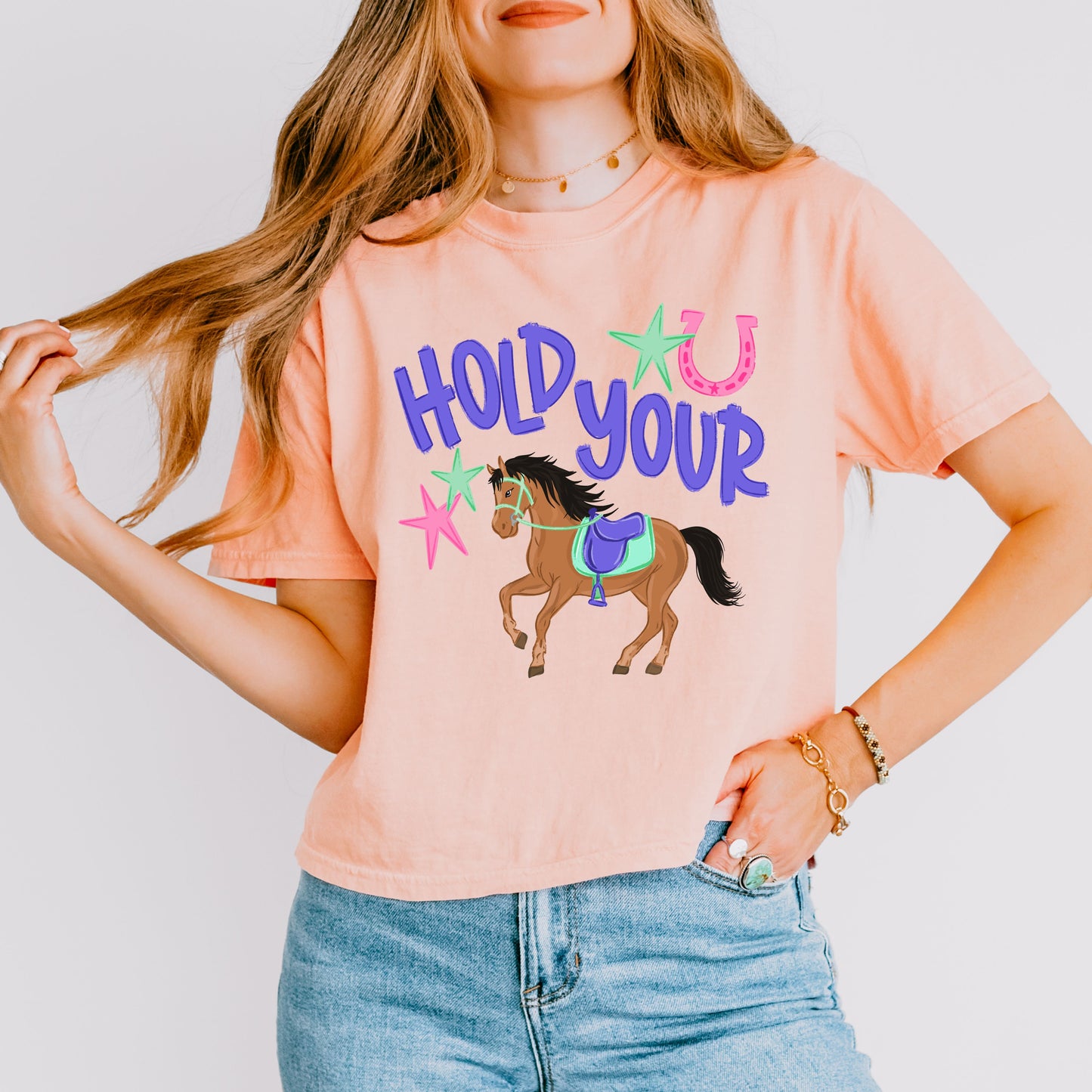 Hold Your Horses Crop Top, Funny Horse Shirt, Summer Beach Crop Tee