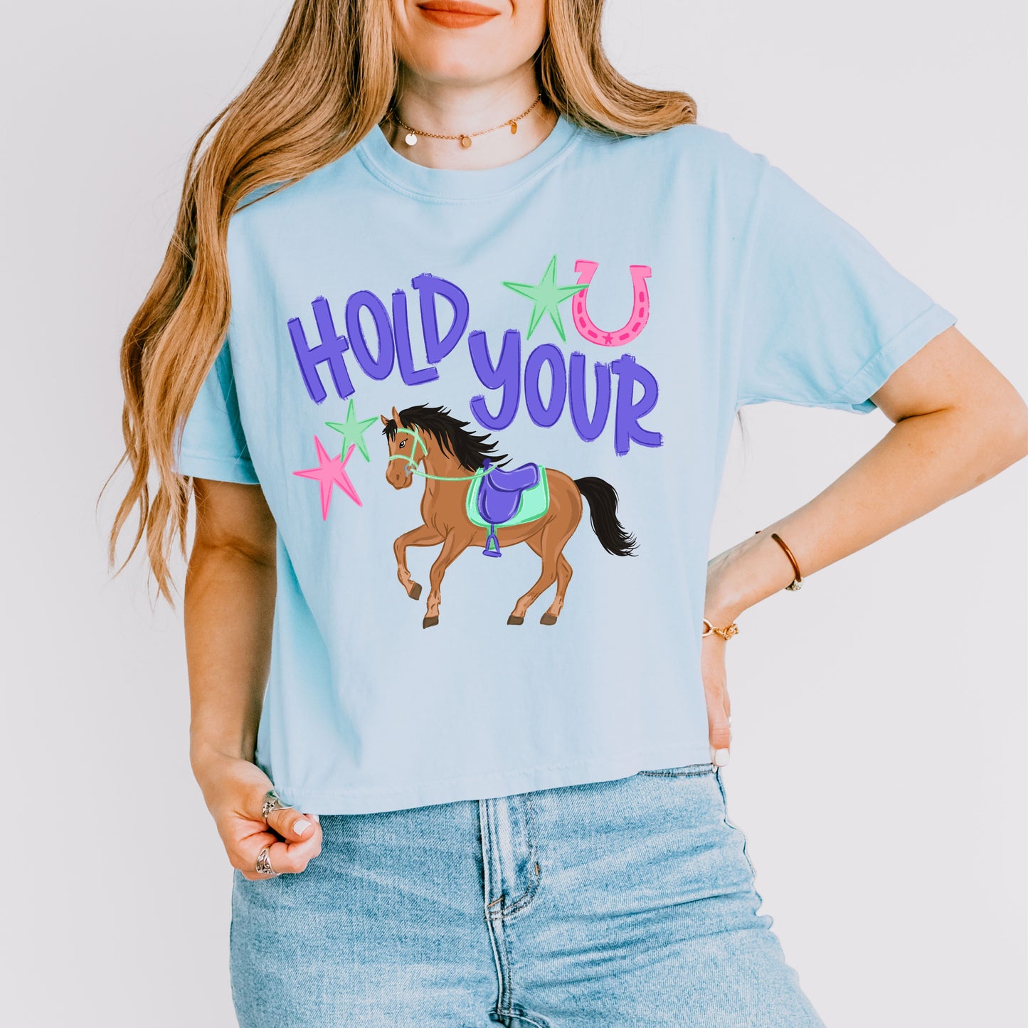 Hold Your Horses Crop Top, Funny Horse Shirt, Summer Beach Crop Tee