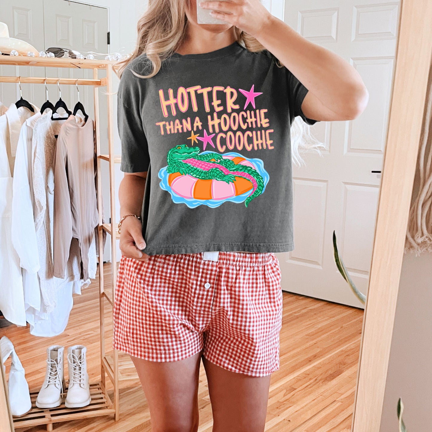 Hotter Than A Hoochie Coochie Crop Top, Funny Summer Graphic Shirt