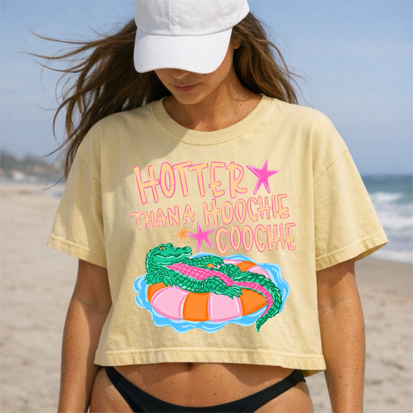 Hotter Than A Hoochie Coochie Crop Top, Funny Summer Graphic Shirt