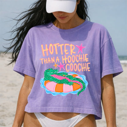 Hotter Than A Hoochie Coochie Crop Top, Funny Summer Graphic Shirt