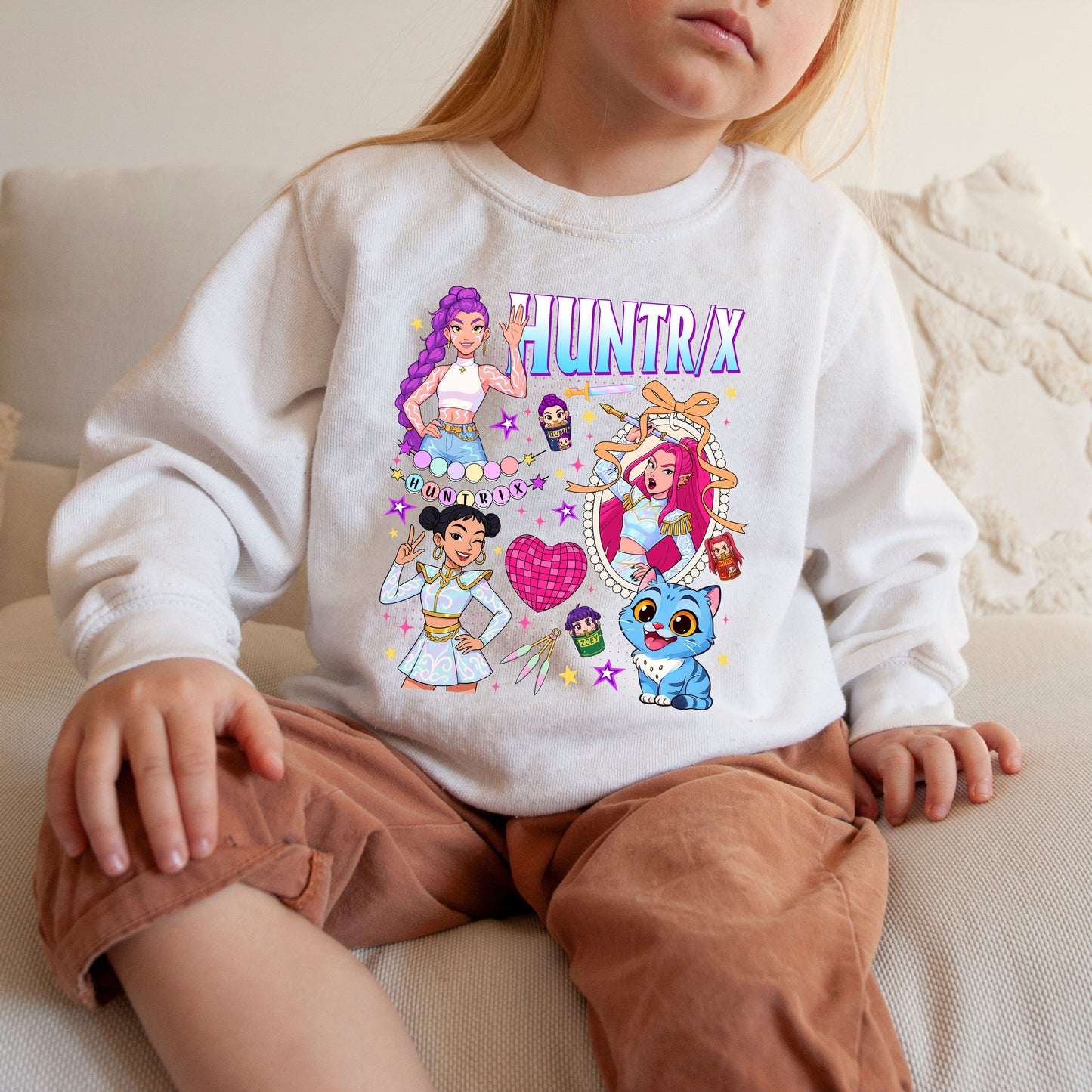 HUNTRIX KPop Demon Hunters Sweatshirt – Rumi, Mira, & Zoey Anime Graphic Crewneck