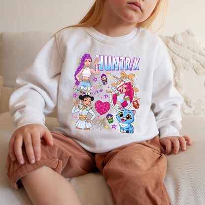 HUNTRIX KPop Demon Hunters Sweatshirt – Rumi, Mira, & Zoey Anime Graphic Crewneck