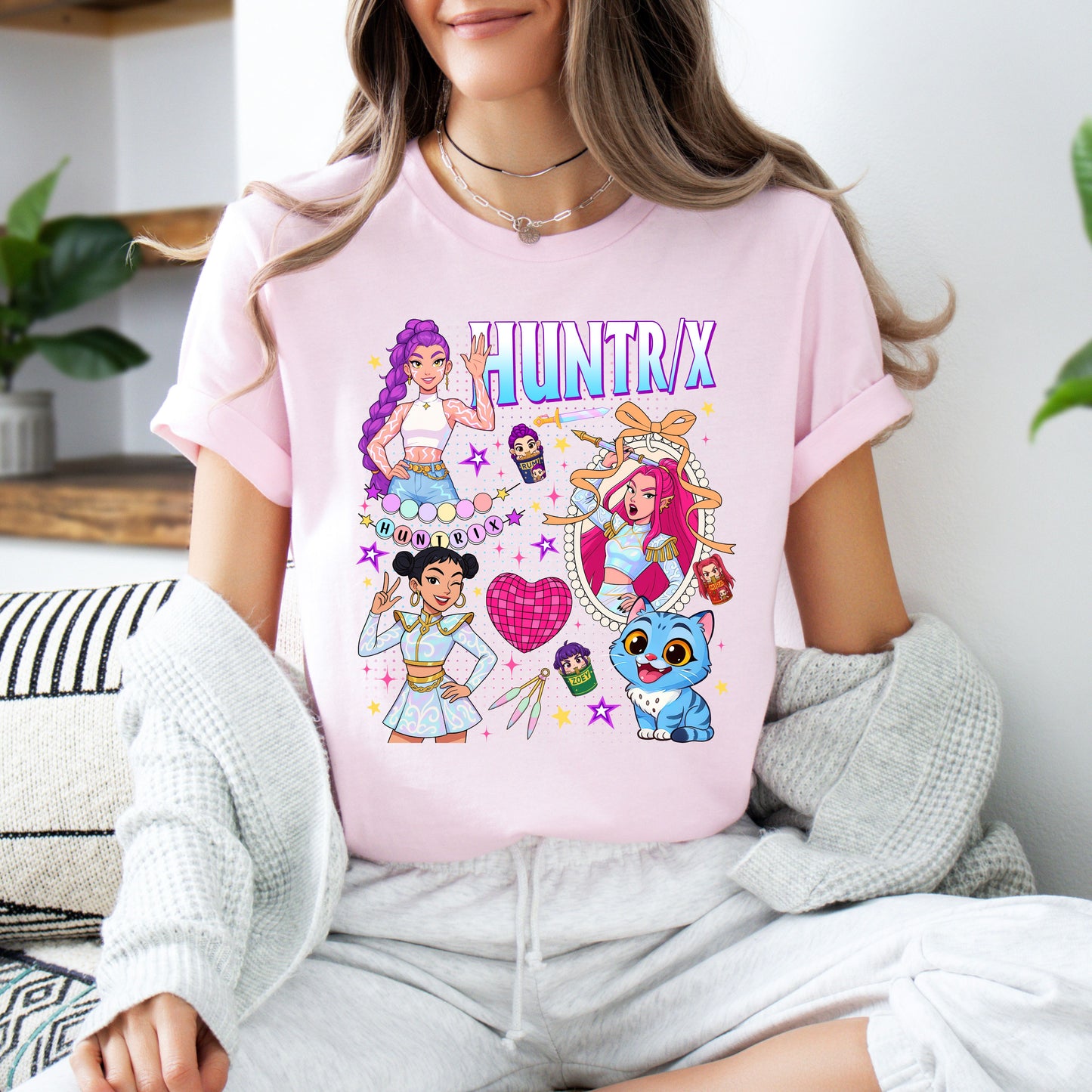 HUNTRIX KPop Demon Hunters T-Shirt, Rumi, Mira, & Zoey Anime Graphic Tee