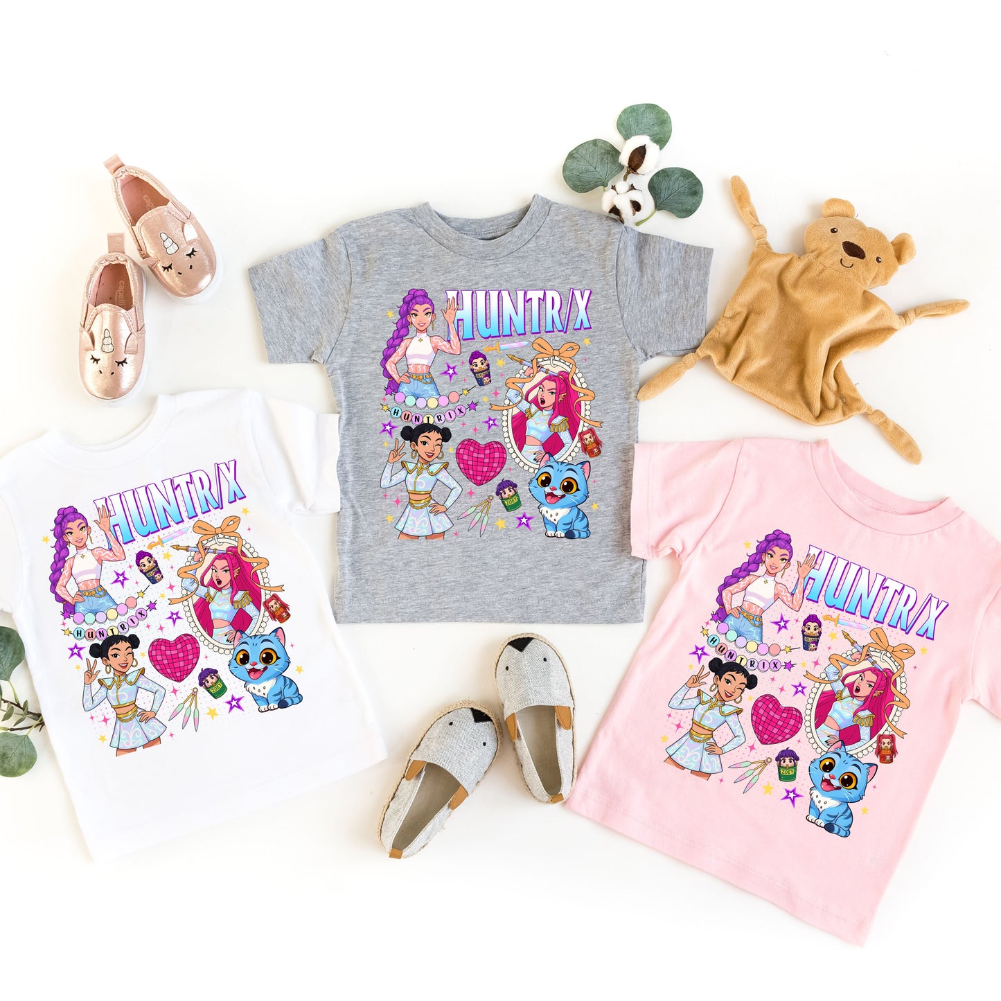 HUNTRIX KPop Demon Hunters T-Shirt, Rumi, Mira, & Zoey Anime Graphic Tee