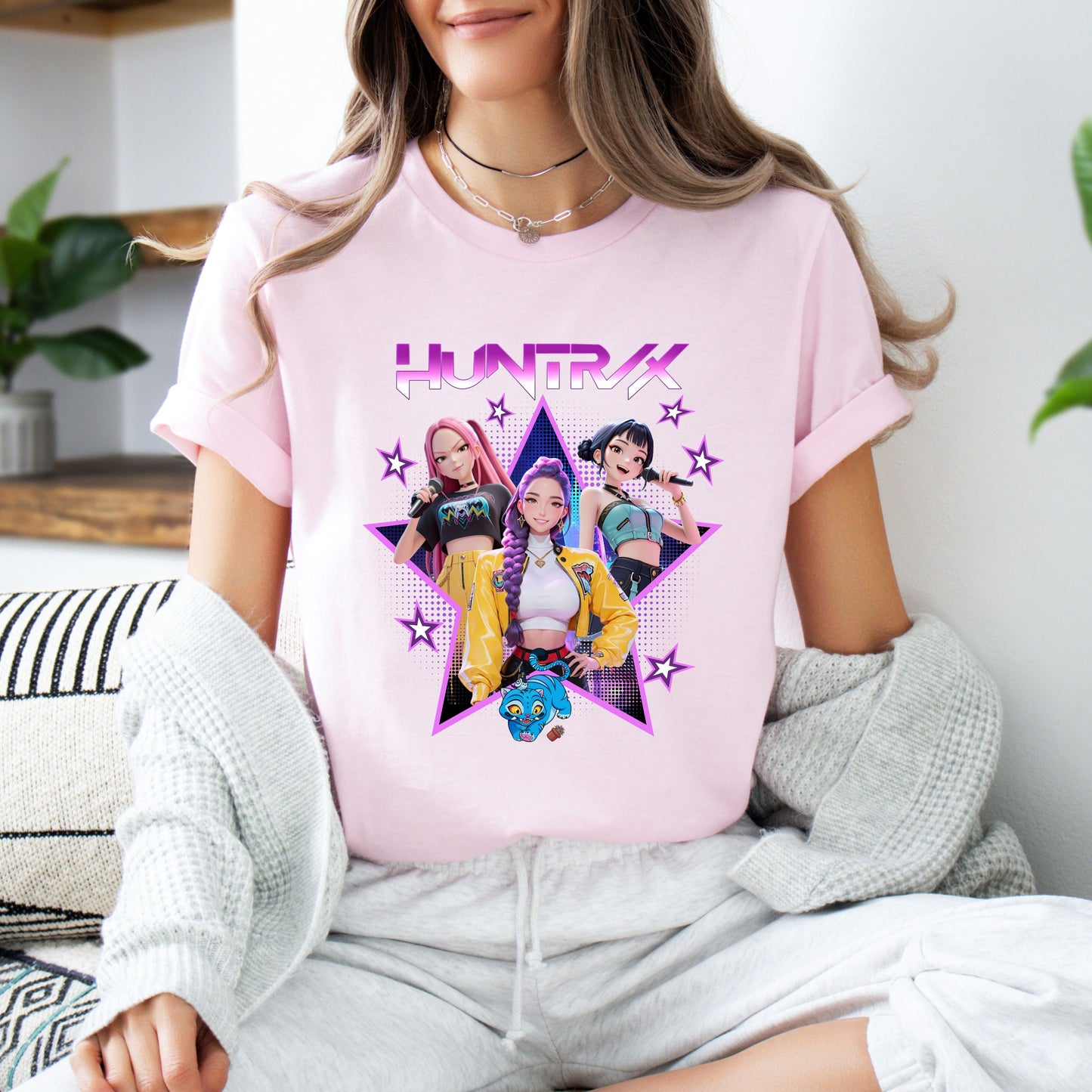 Huntrix K-Pop Inspired Graphic T-Shirt, Front & Back Print Fan Tee, Rumi, Mira, & Zoey Shirt