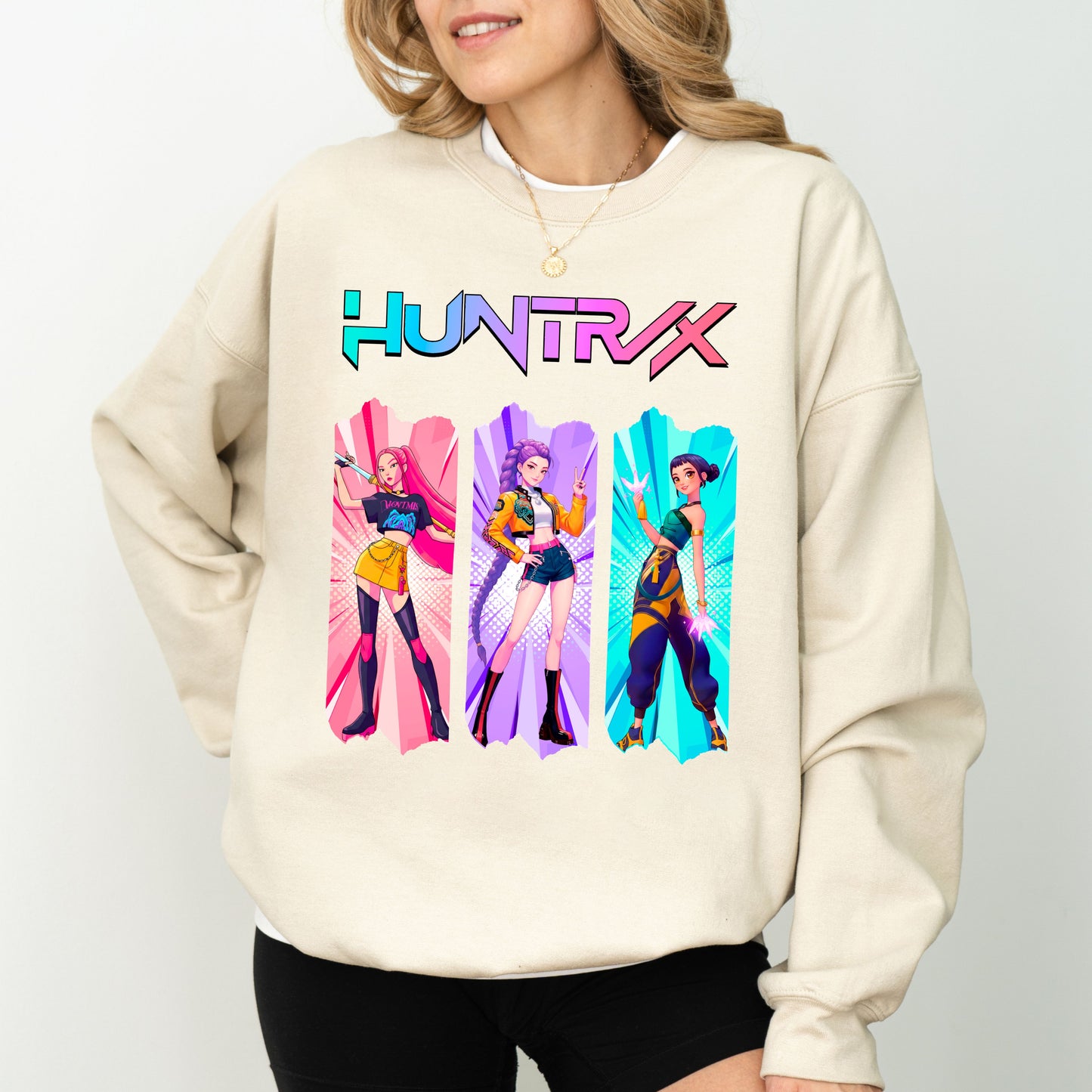 Huntrix Graphic Sweatshirt, K-Pop Inspired Unisex Crewneck, Colorful Anime Style Pullover