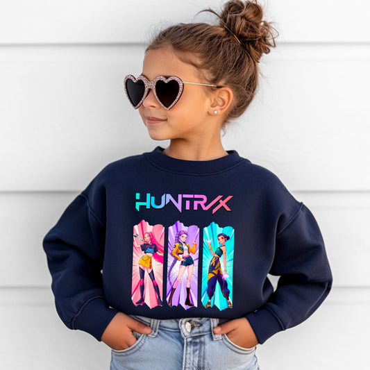 Huntrix Graphic Sweatshirt, K-Pop Inspired Unisex Crewneck, Colorful Anime Style Pullover