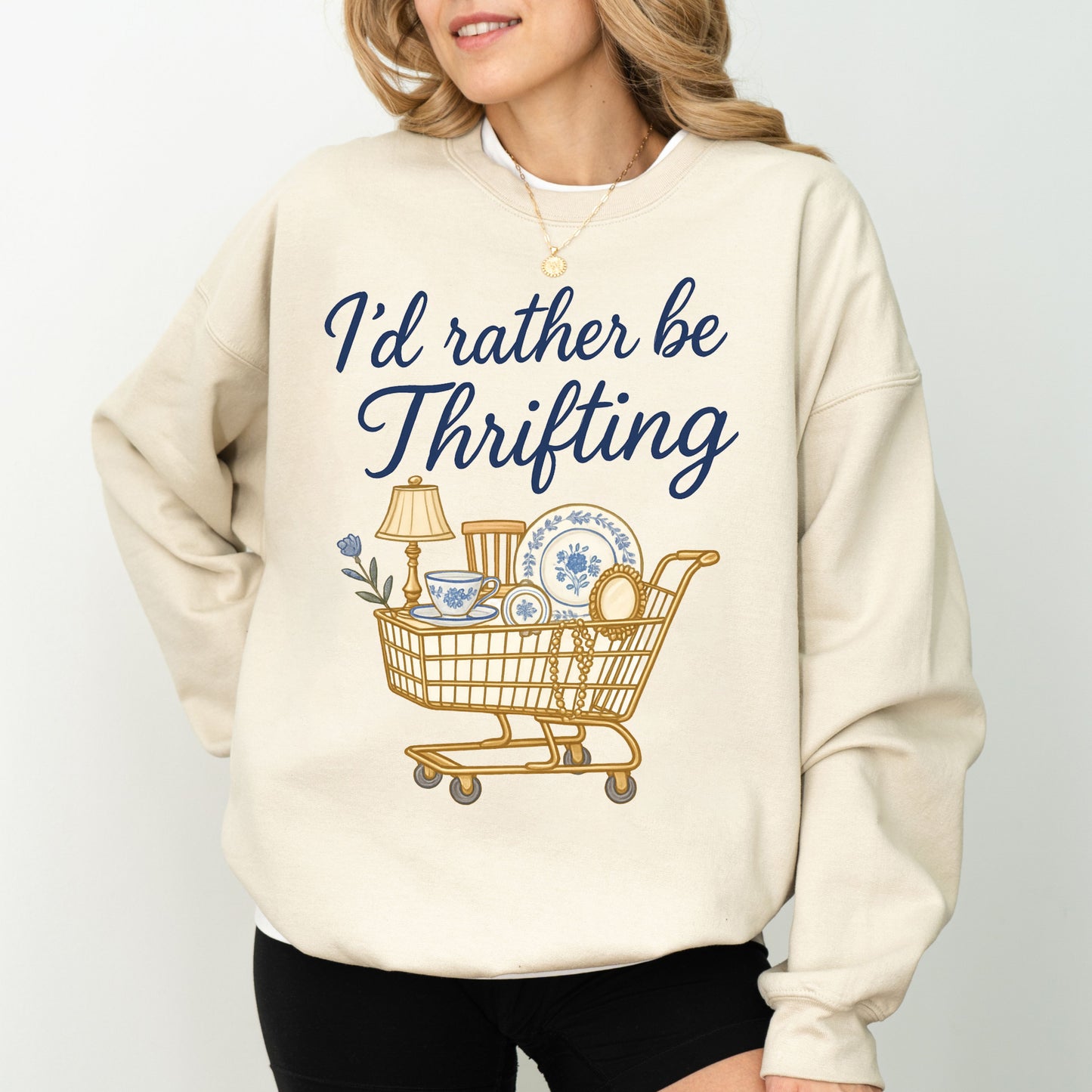 I’d Rather Be Thrifting Sweatshirt, Vintage Lover Graphic Crewneck, Cozy Thrift Shopping Pullover