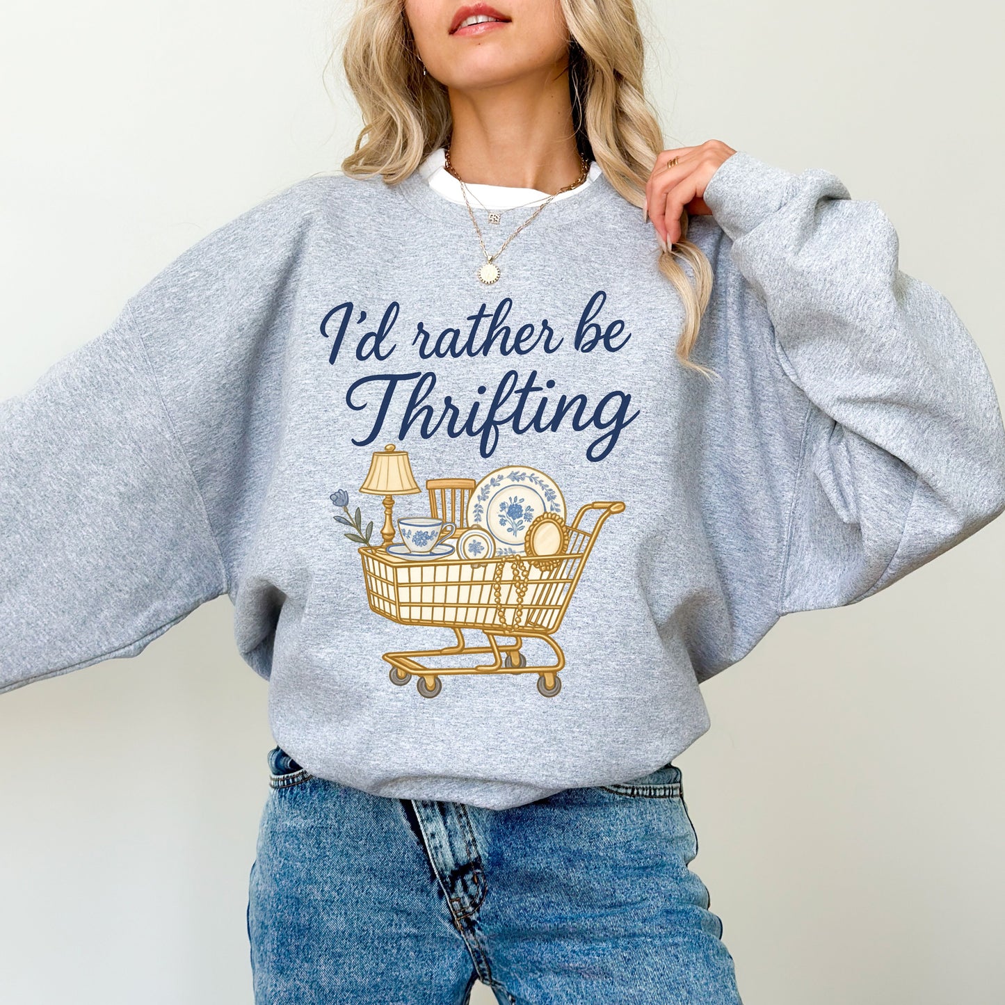I’d Rather Be Thrifting Sweatshirt, Vintage Lover Graphic Crewneck, Cozy Thrift Shopping Pullover