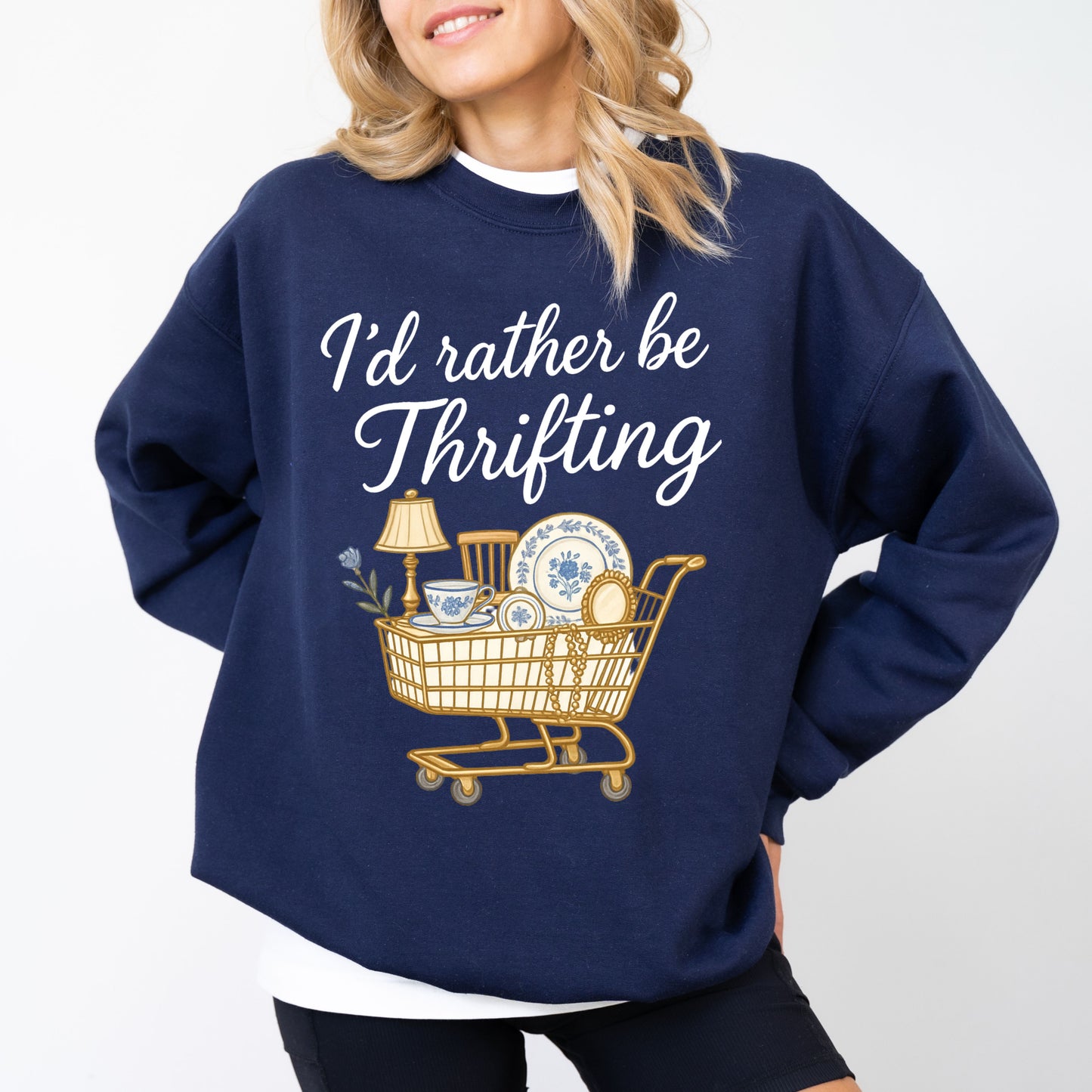 I’d Rather Be Thrifting Sweatshirt, Vintage Lover Graphic Crewneck, Cozy Thrift Shopping Pullover