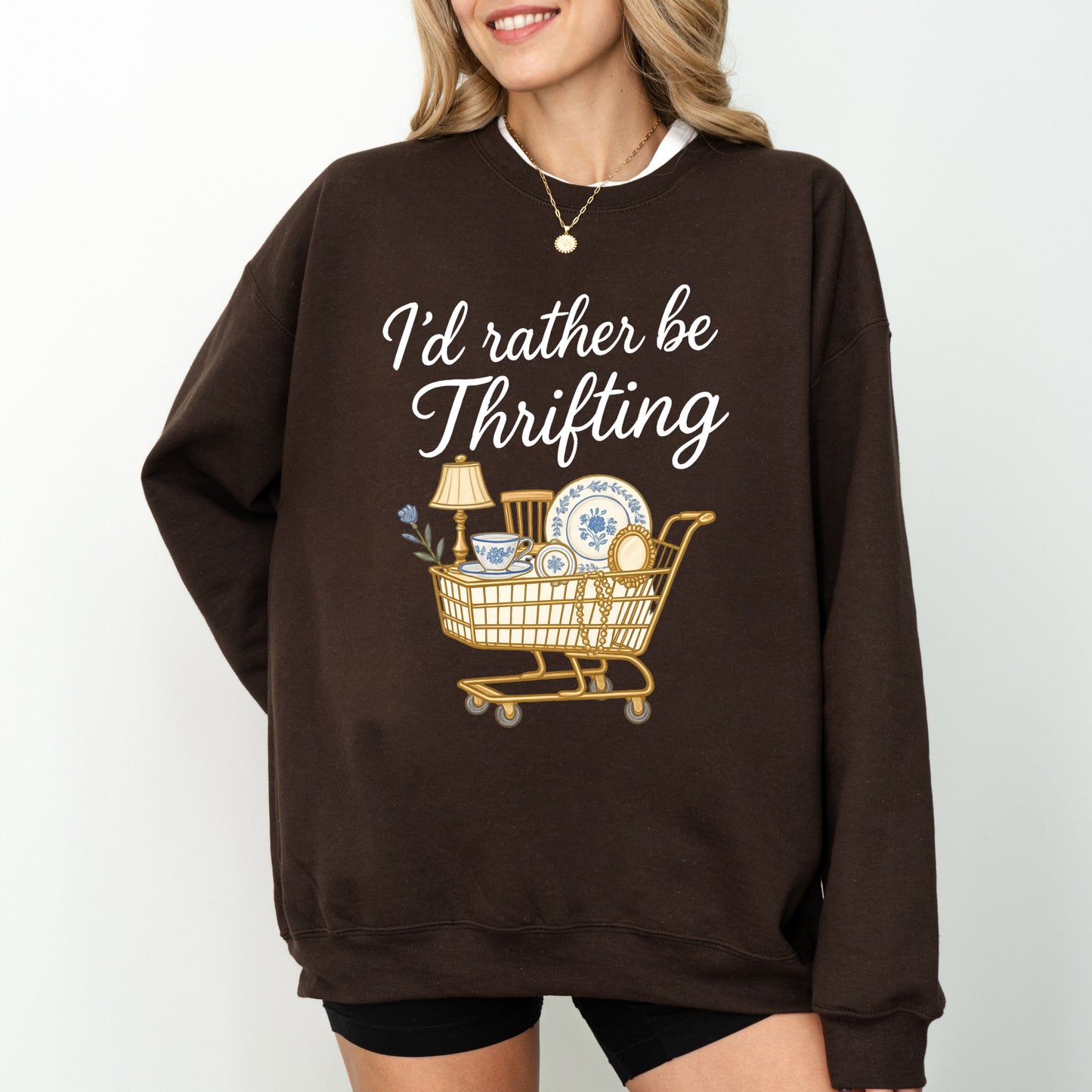 I’d Rather Be Thrifting Sweatshirt, Vintage Lover Graphic Crewneck, Cozy Thrift Shopping Pullover