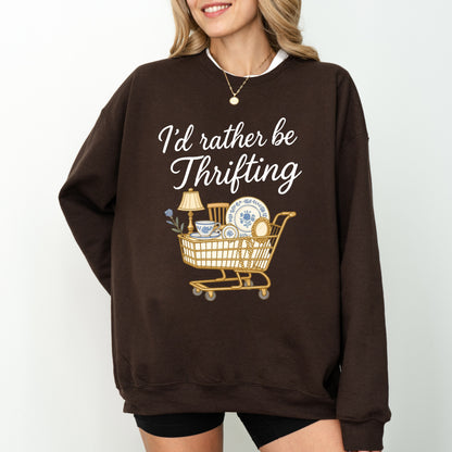 I’d Rather Be Thrifting Sweatshirt, Vintage Lover Graphic Crewneck, Cozy Thrift Shopping Pullover
