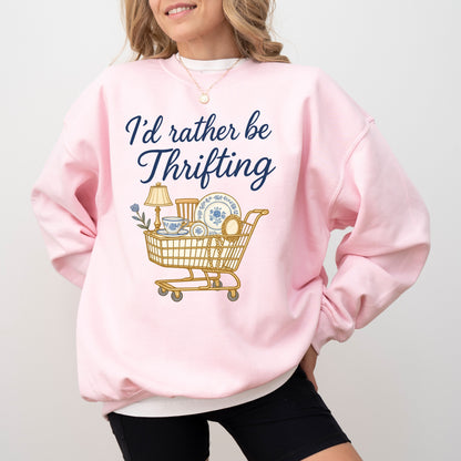 I’d Rather Be Thrifting Sweatshirt, Vintage Lover Graphic Crewneck, Cozy Thrift Shopping Pullover