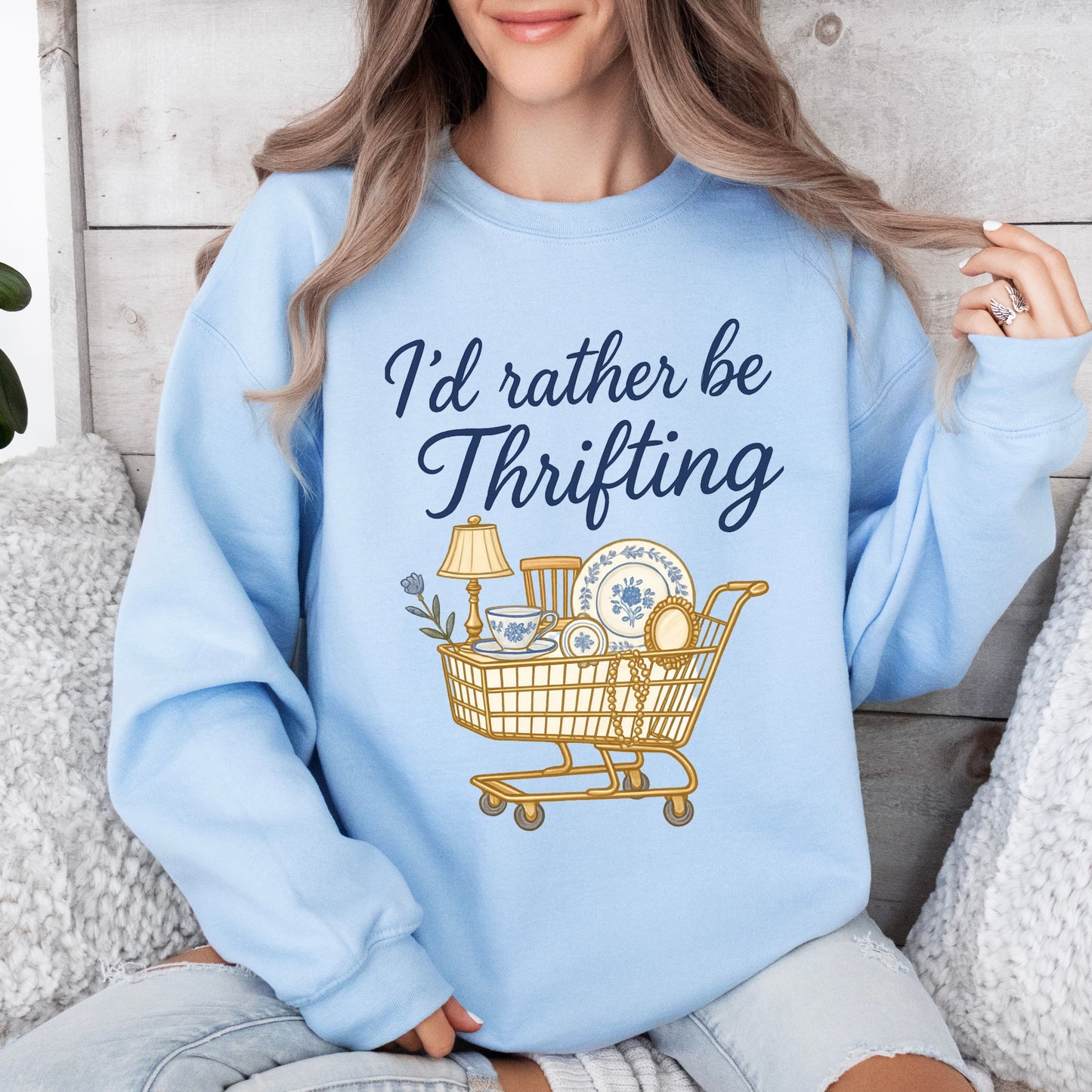 I’d Rather Be Thrifting Sweatshirt, Vintage Lover Graphic Crewneck, Cozy Thrift Shopping Pullover