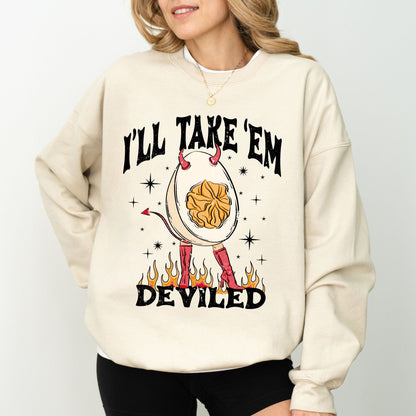 I’ll Take ‘Em Deviled Sweatshirt, Funny Thanksgiving Egg Crewneck