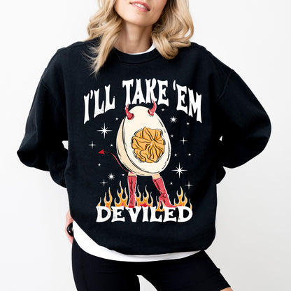 I’ll Take ‘Em Deviled Sweatshirt, Funny Thanksgiving Egg Crewneck